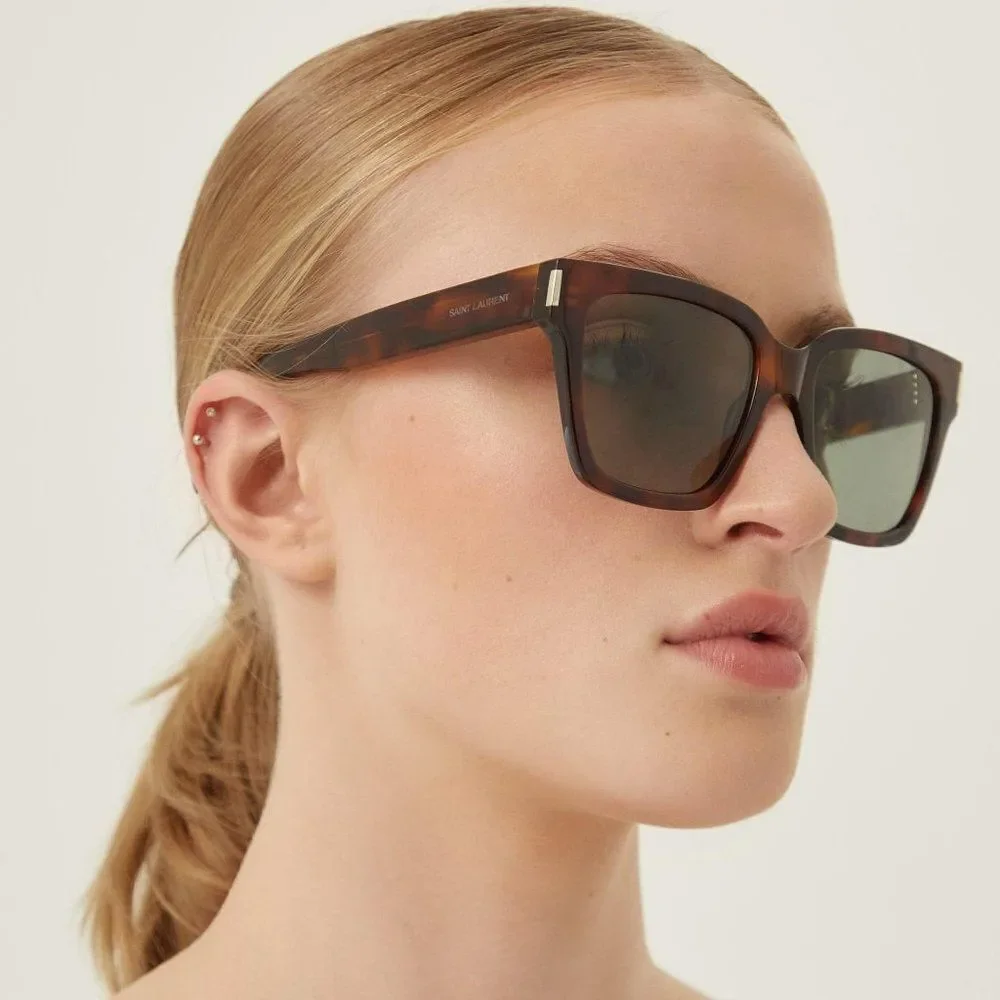 NEW Saint Laurent SL507 003 Havana Green Square Unisex Sunglasses